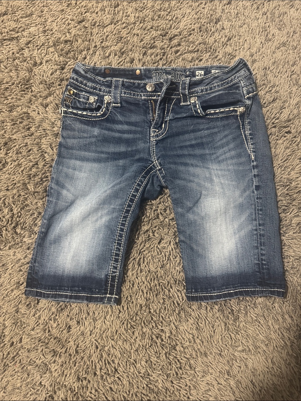 Miss Me Dark Blue Distressed Denim Bermuda Shorts